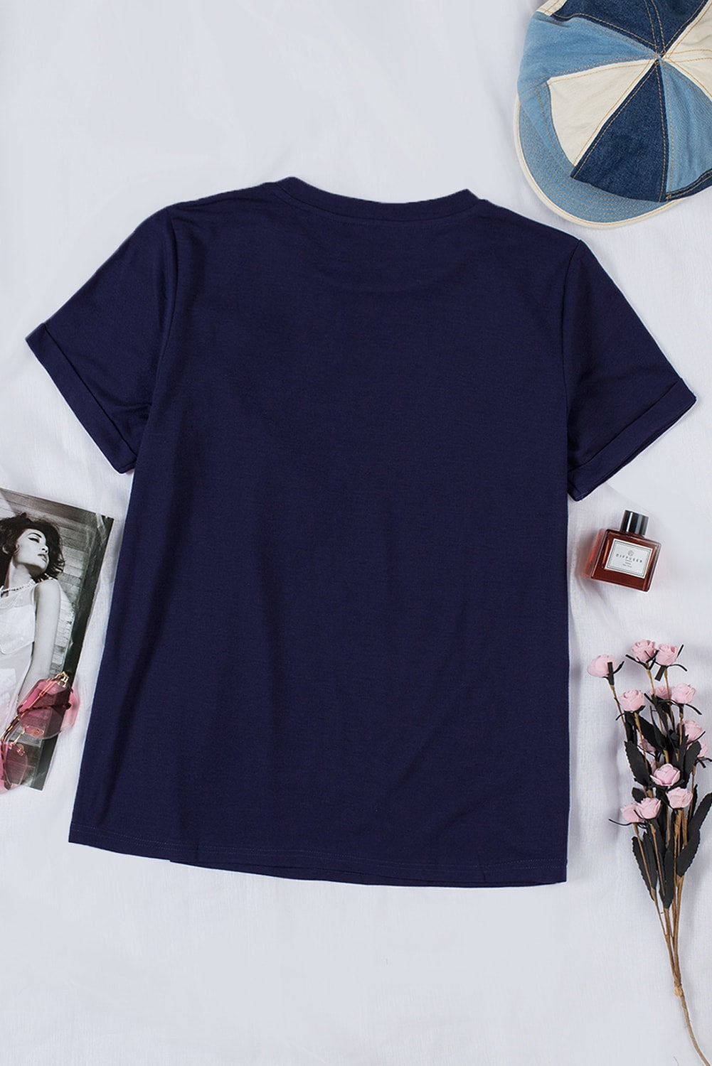 Green Plain Solid Color Crew Neck Tee