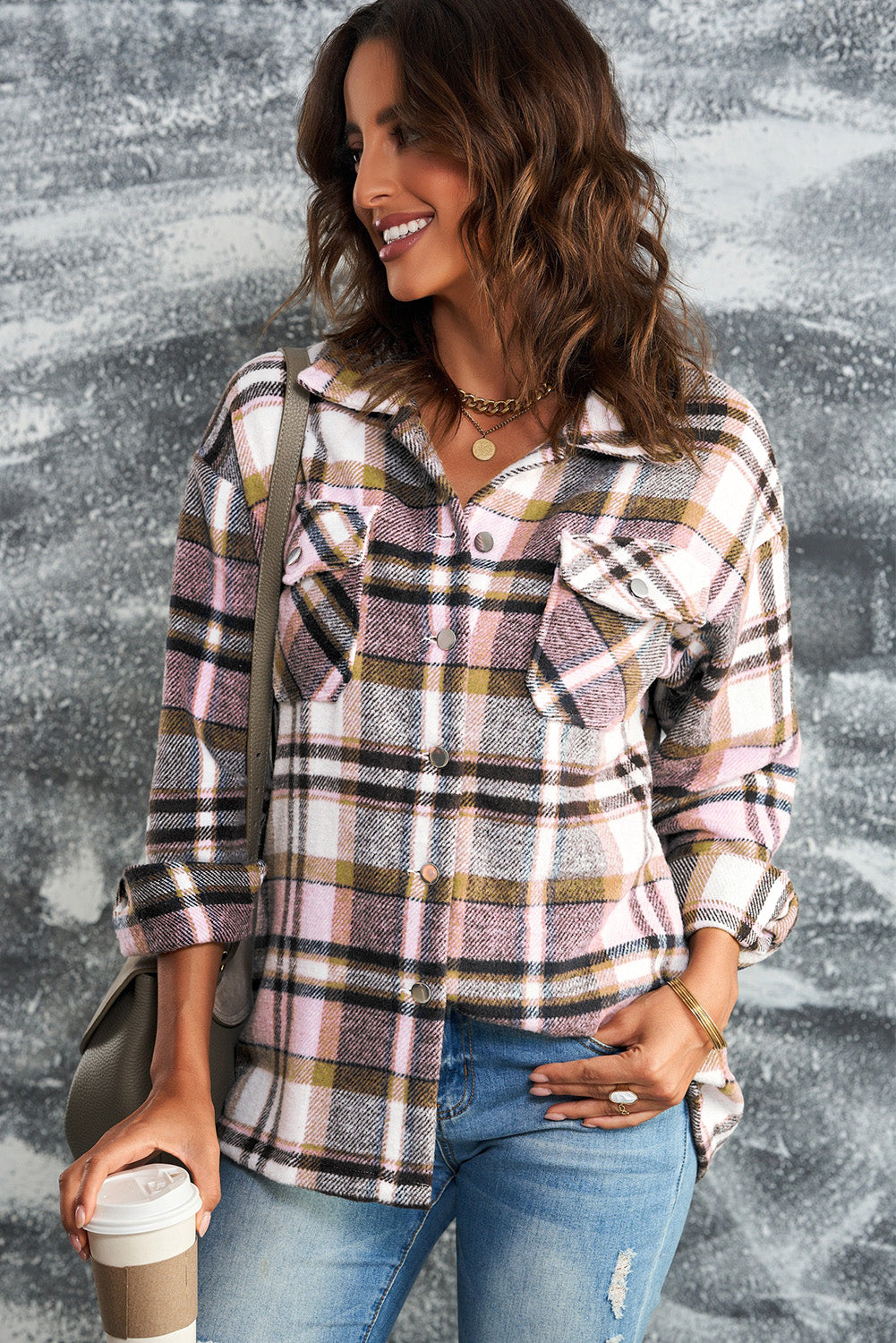Multicolor Plaid Casual Button Up Flannel Jacket
