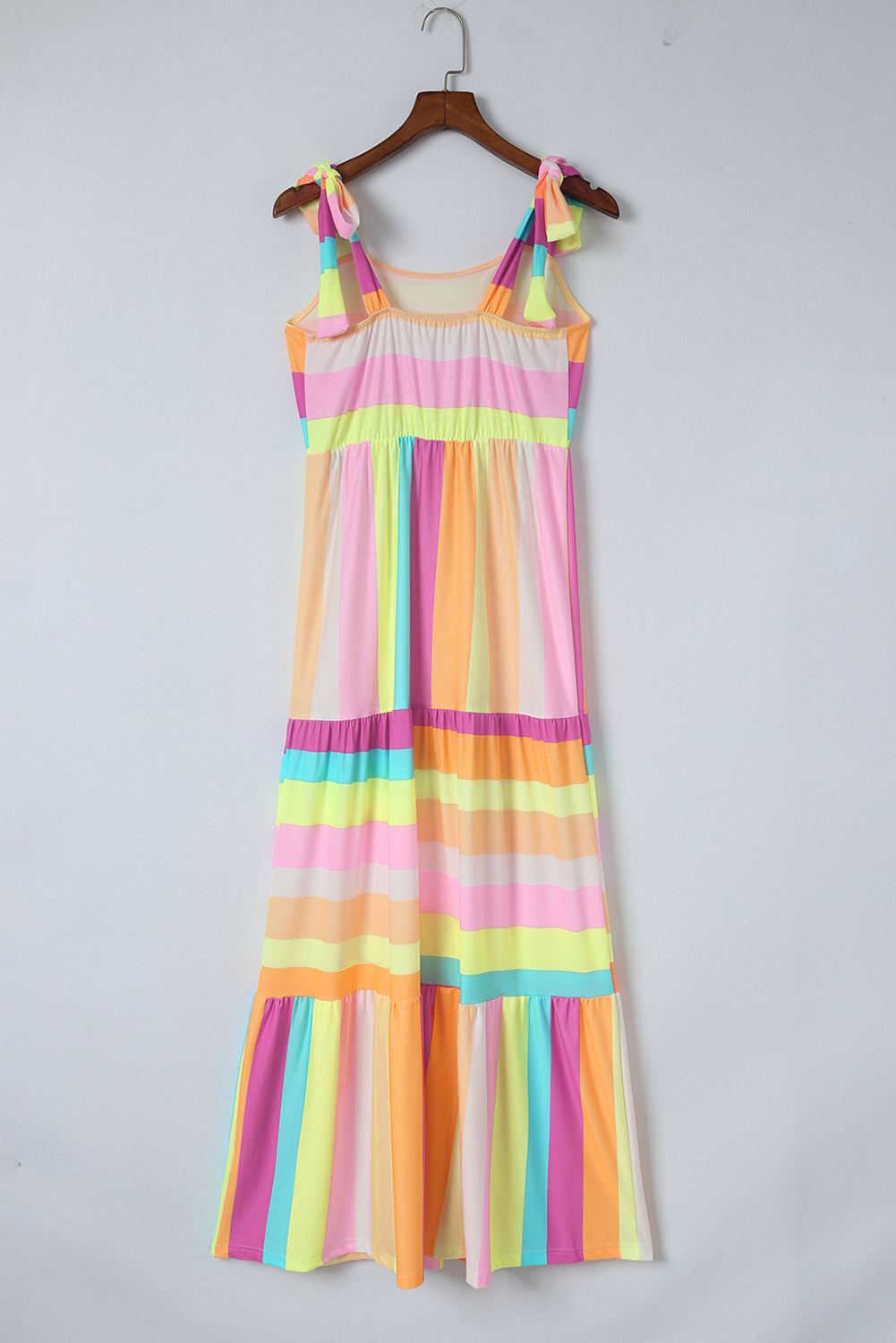 Multicolor Striped Print Bow Knot Straps Sleeveless Maxi Dress