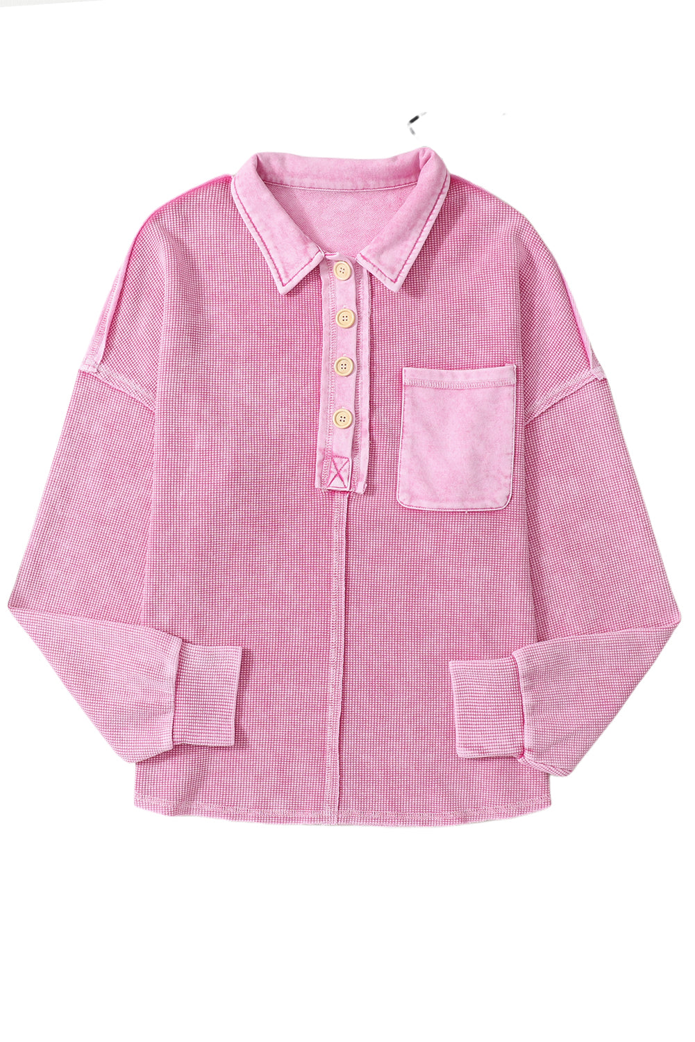 Laurel Green Waffle Exposed Seam Washed Henley Sweatshirt