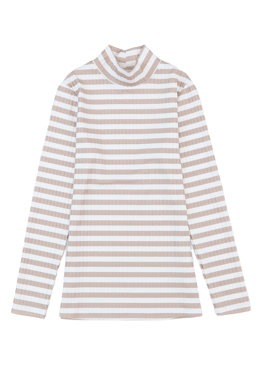 Stripes Print Ribbed Knit Long Sleeve Casual Mock Neck Top
