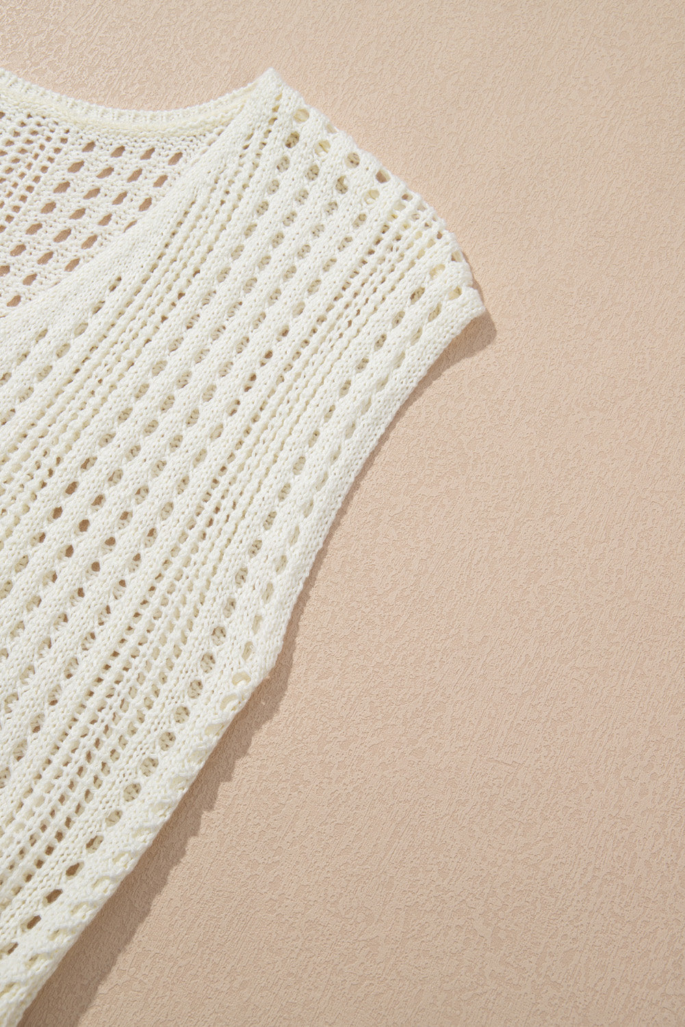 Beige Open Knit Drawstring Waist Beach Dress - Kustom Kreations Goods