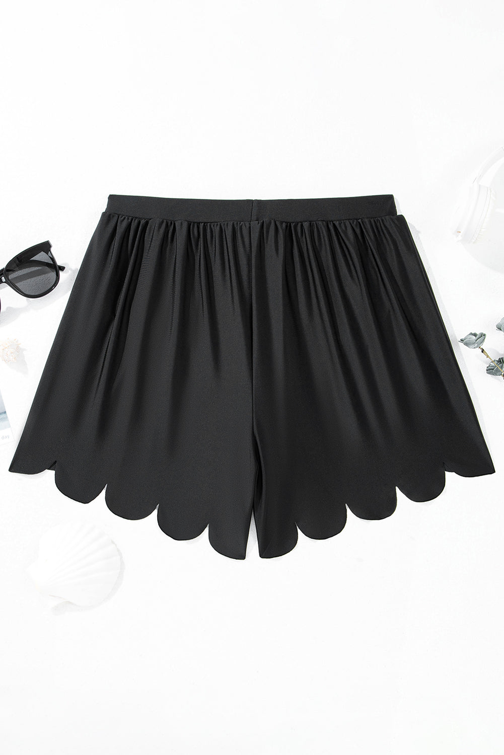 Black Scallop Trim Drawstring Beach Shorts - Kustom Kreations Goods
