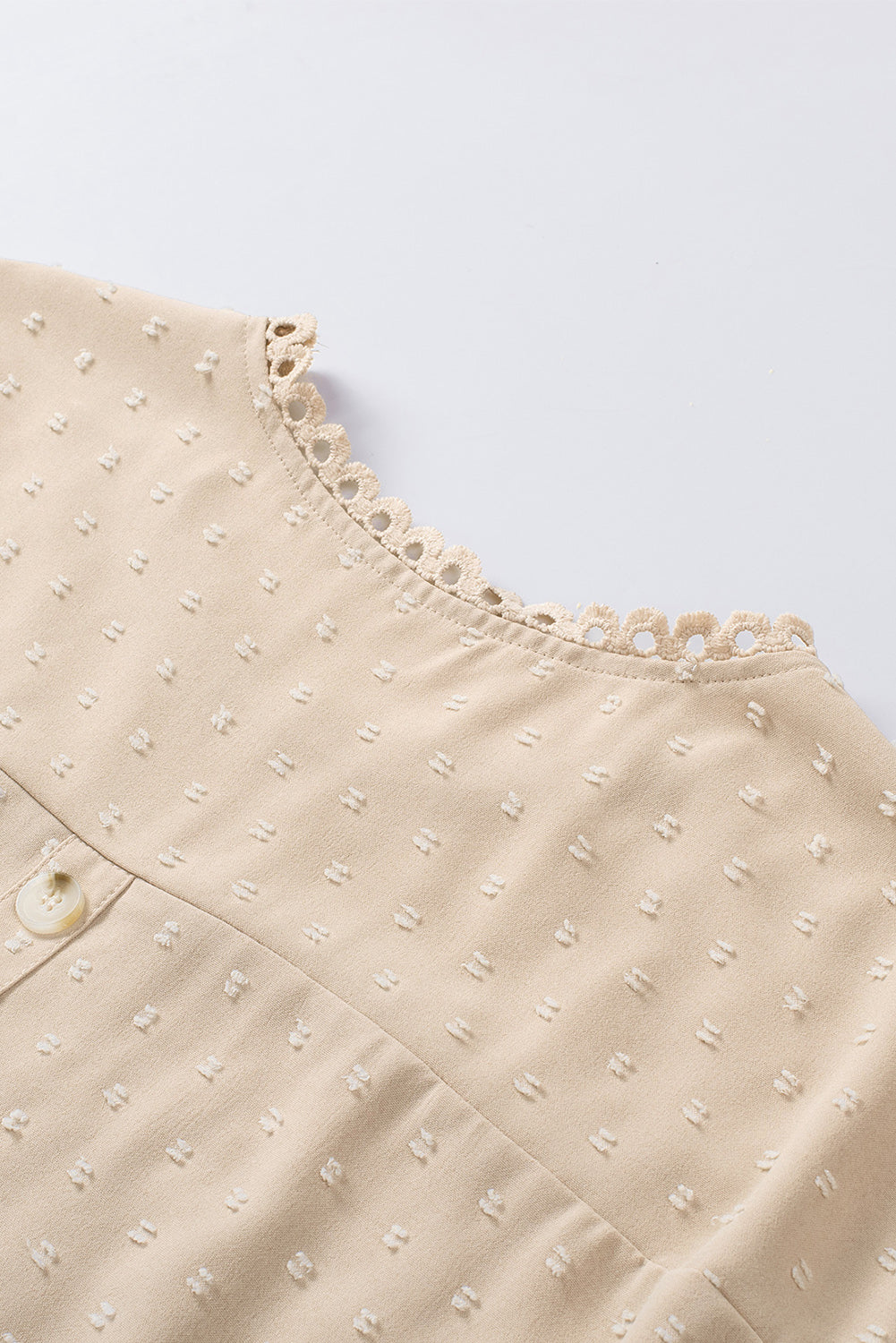 Apricot Swiss Dot Crochet Eyelet Back Button Detail Blouse