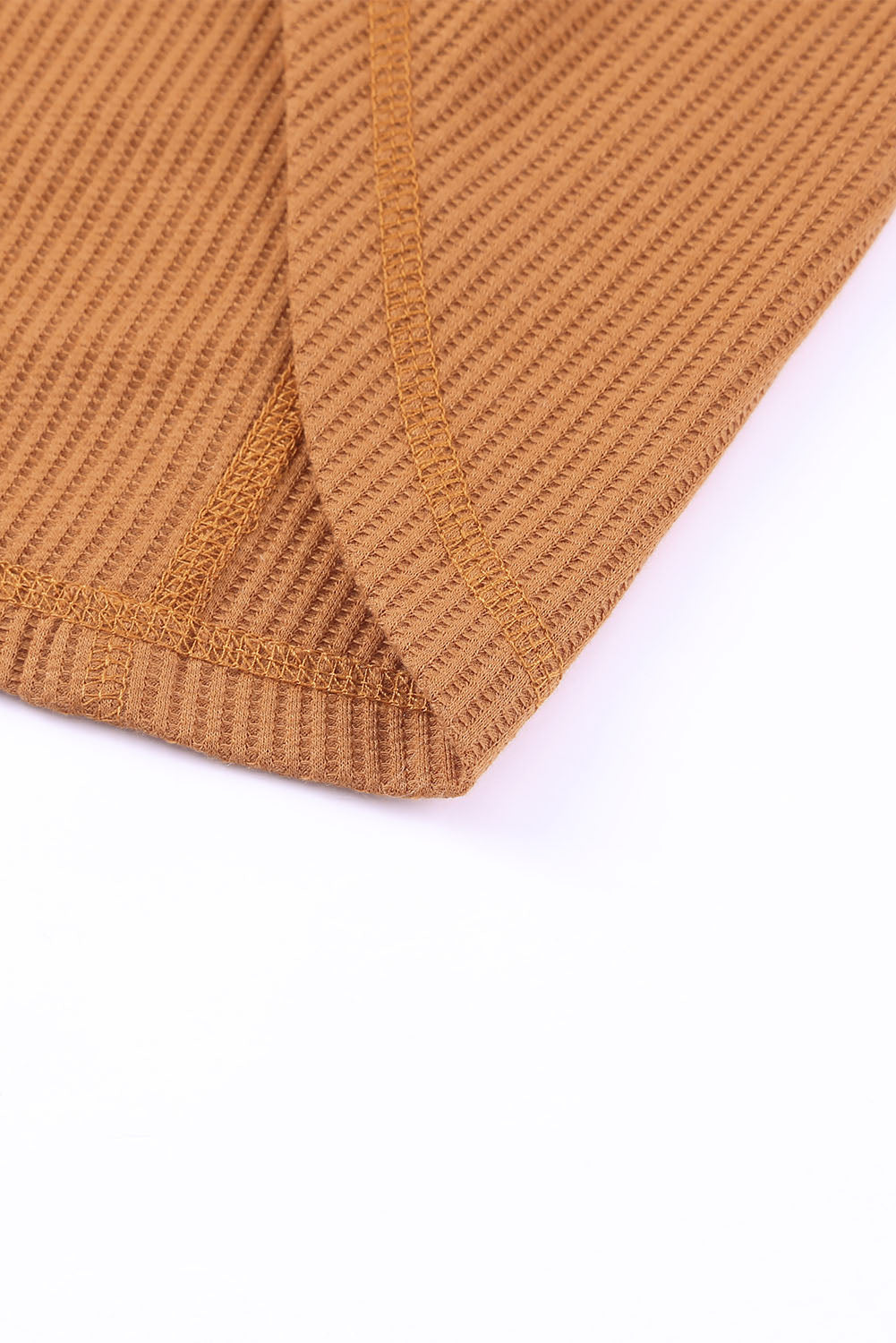Brown Waffle Knit Casual Button Henley Top
