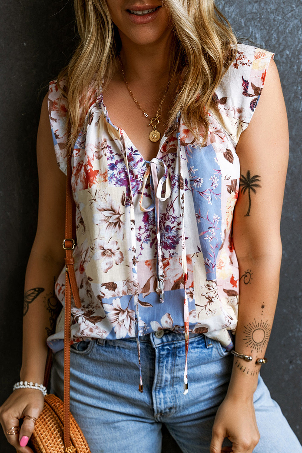 Multicolour Frill V Neck Floral Top