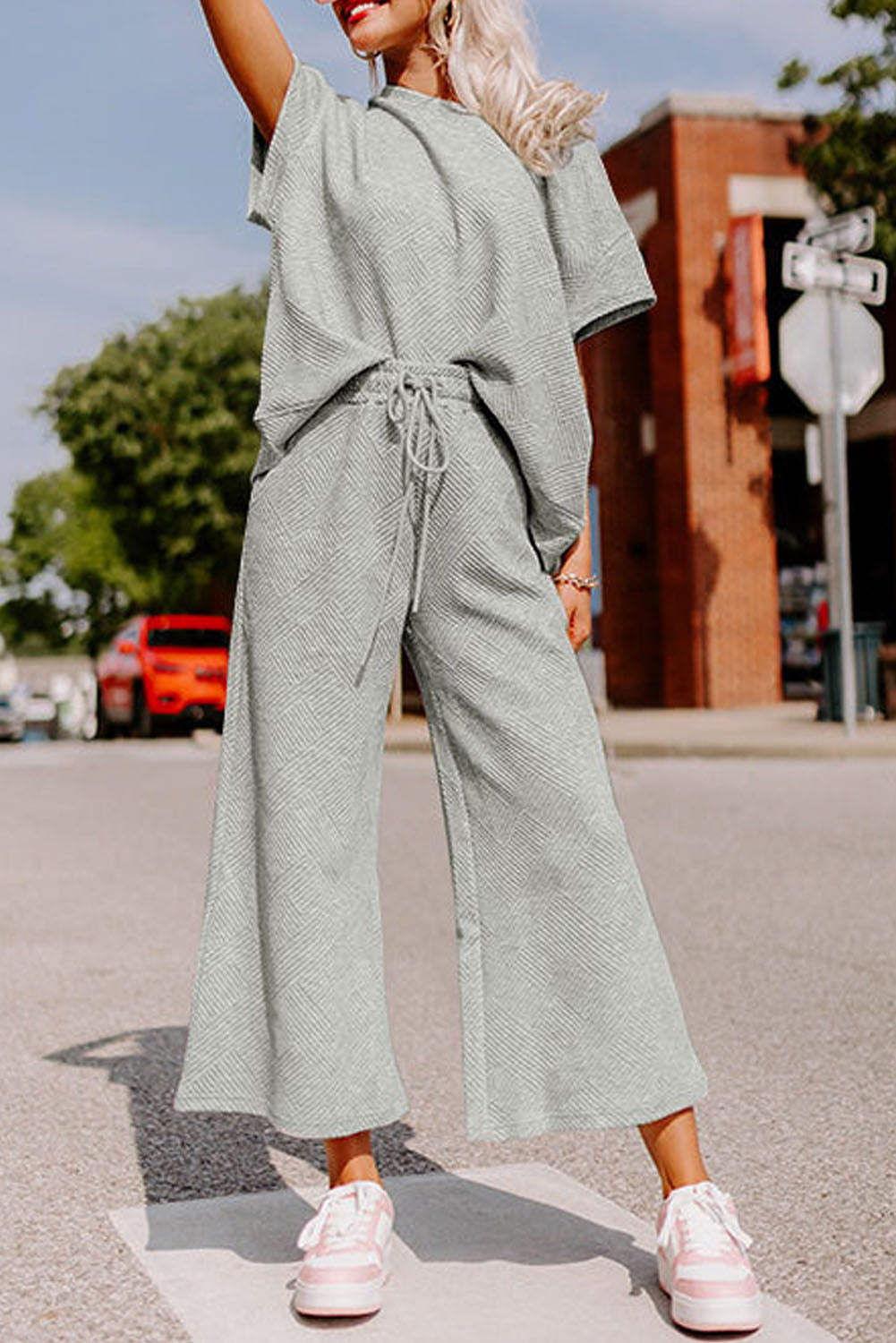 Black Textured Loose Fit T Shirt and Drawstring Pants Set - Kustom Kreations Goods
