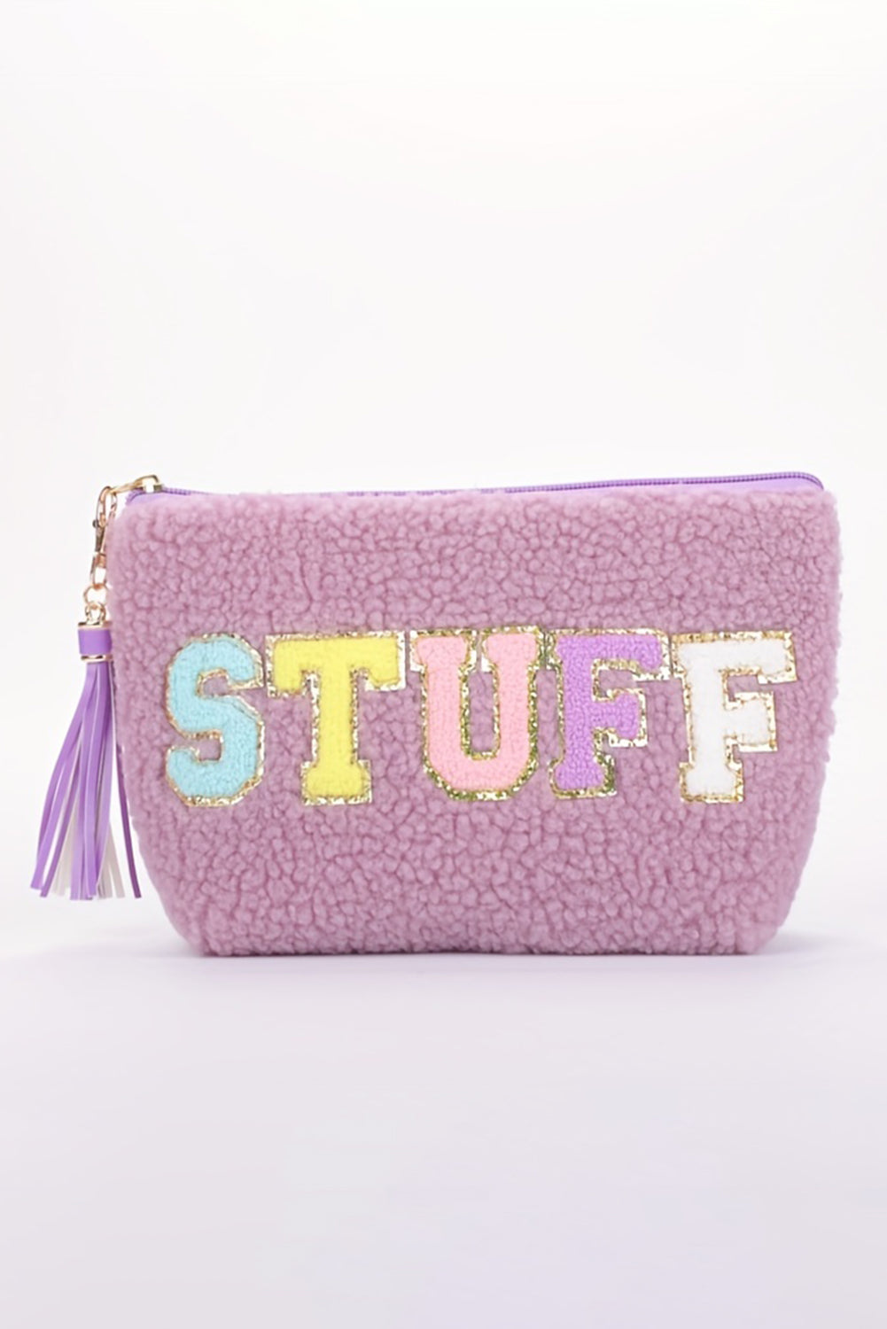 Phalaenopsis STUFF Letter Pattern Tassel Zipper Makeup Bag