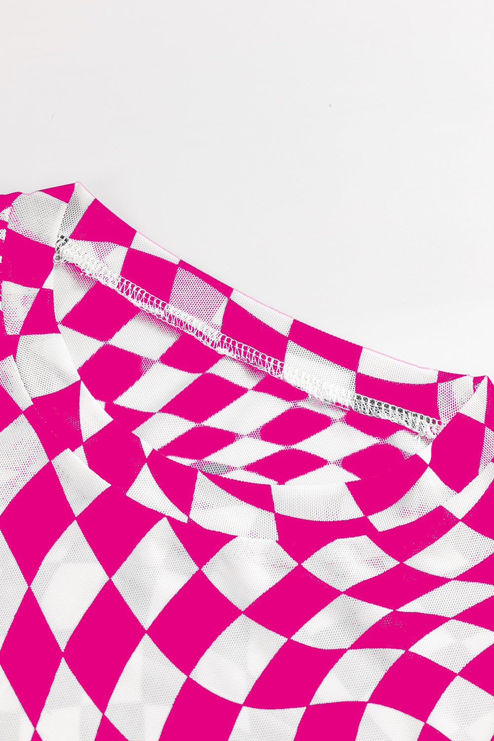 Black Checkered Pattern Mesh Long Sleeve Top - Kustom Kreations Goods