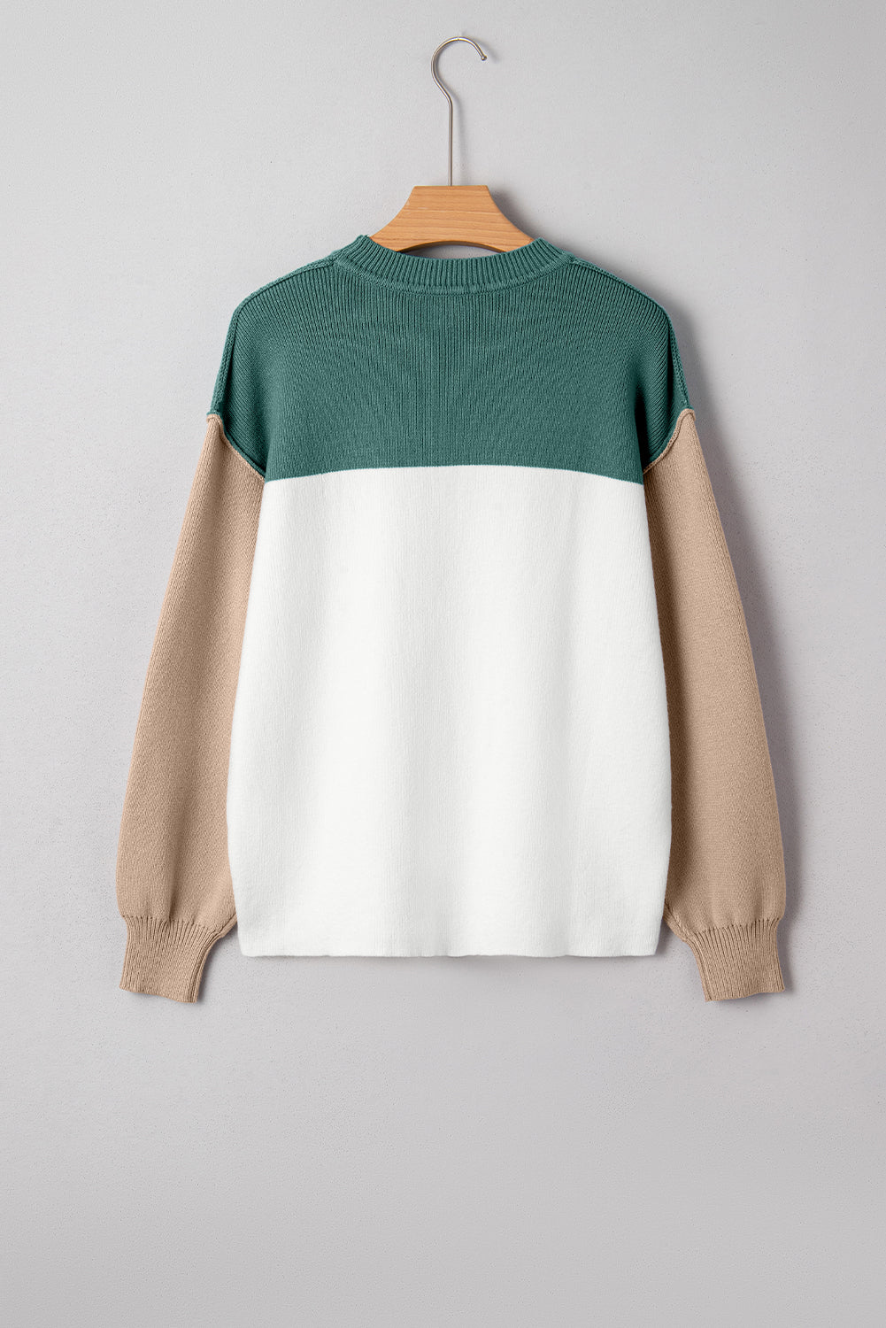 Green Colorblock Ribbed Knit Baggy Sweater