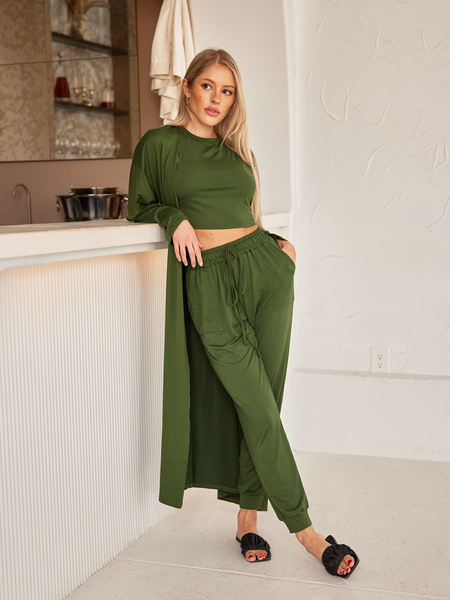 Women's Cropped Tank Top + Pants + Cardigan Three-Piece Set HFL4CZCS53