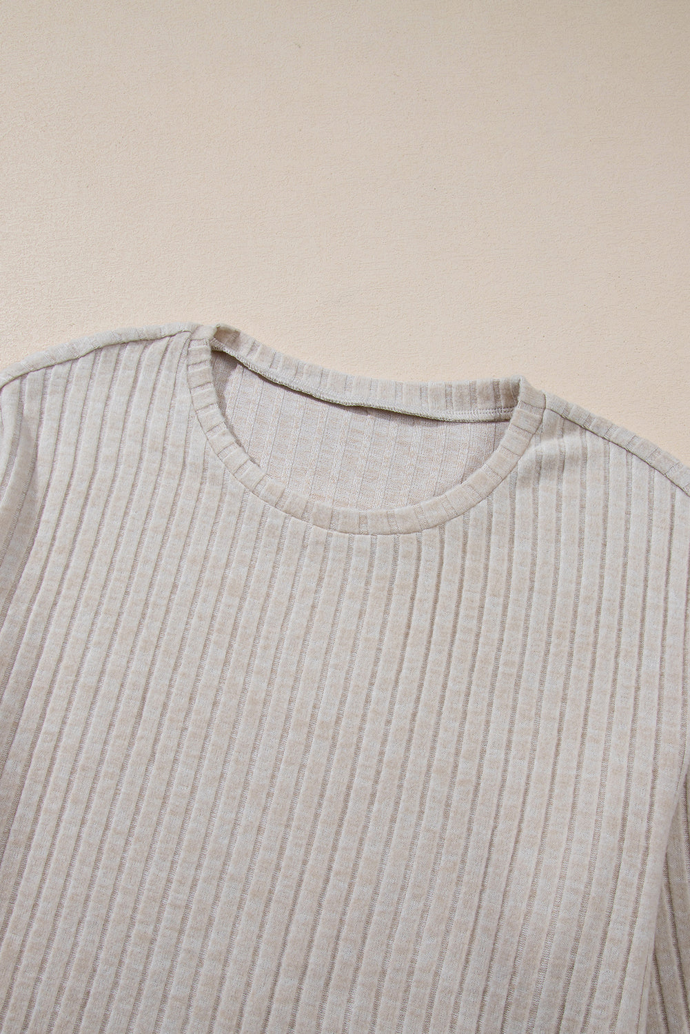 Khaki Ribbed Long Sleeve Crop Top & Drawstring Pants Set