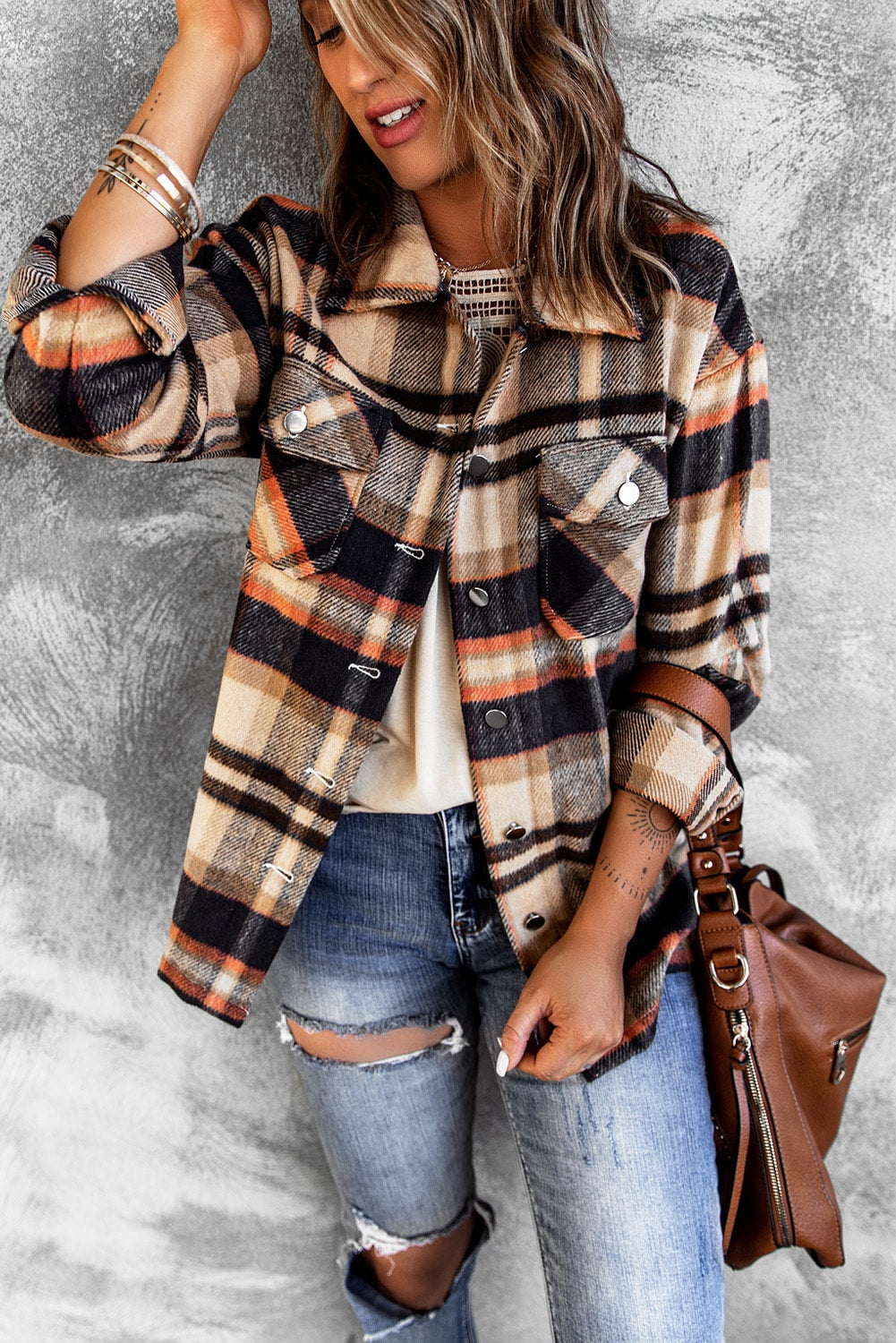Multicolor Plaid Casual Button Up Flannel Jacket