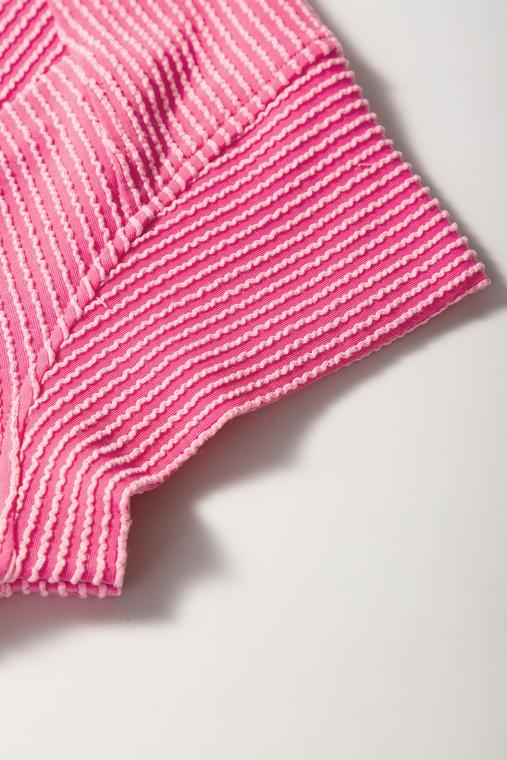 Bright Pink Solid Corded Short Sleeve T Shirt and Wide Leg Pants Set