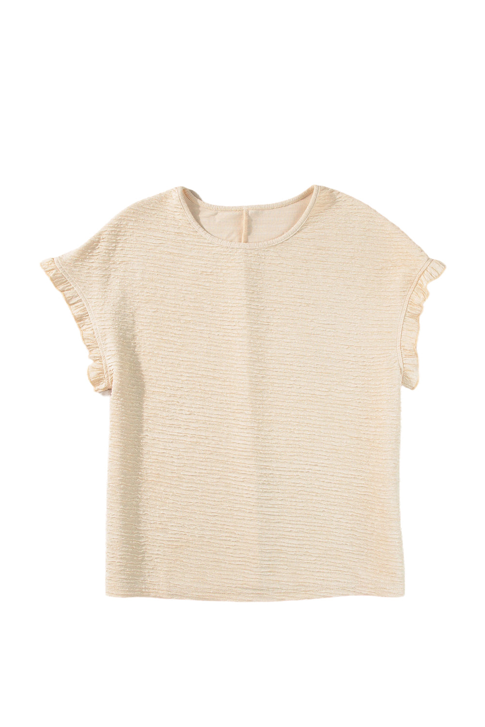 Apricot Textured Round Neck Frill Short Sleeve Blouse