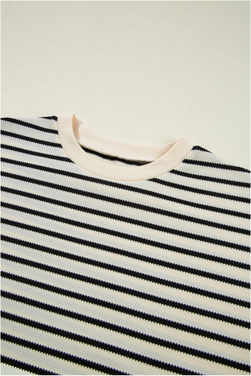 Black Stripe Scallop Lace Trim Ruffle Sleeves Crewneck Top - Kustom Kreations Goods