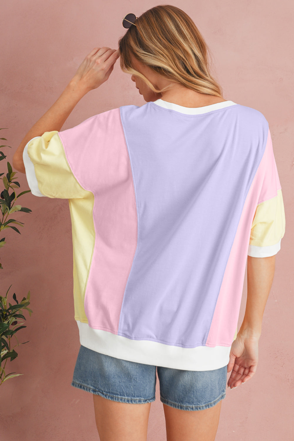 Purple Colorblock Patchwork Oversized T Shirt