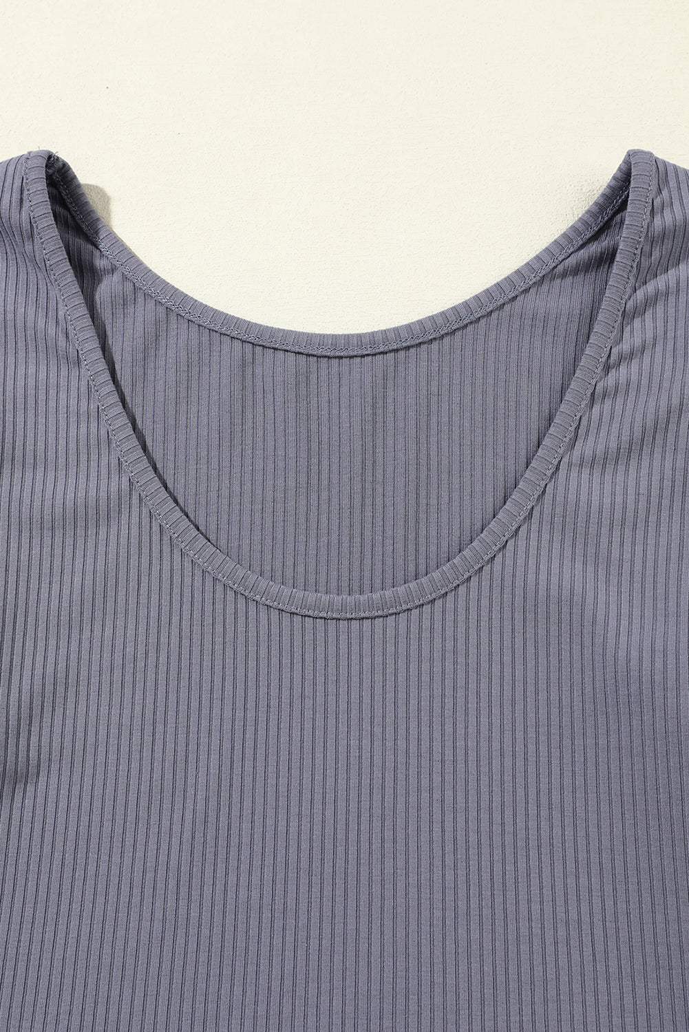 Gray Plain Ribbed Crop Top & Wide Leg Pants Two Piece Pants Set