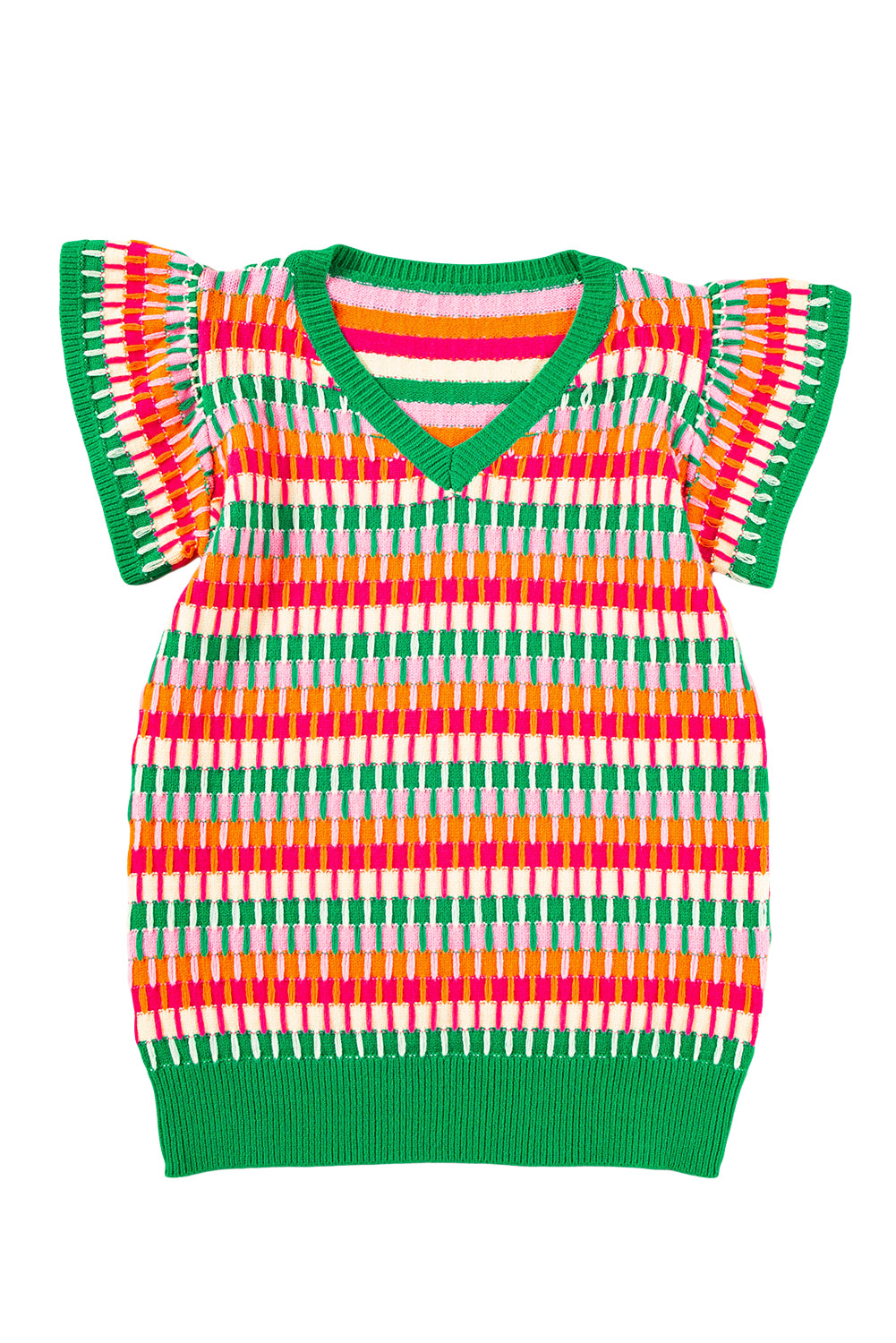 Green Colorblock Cap Sleeve Knitted Top