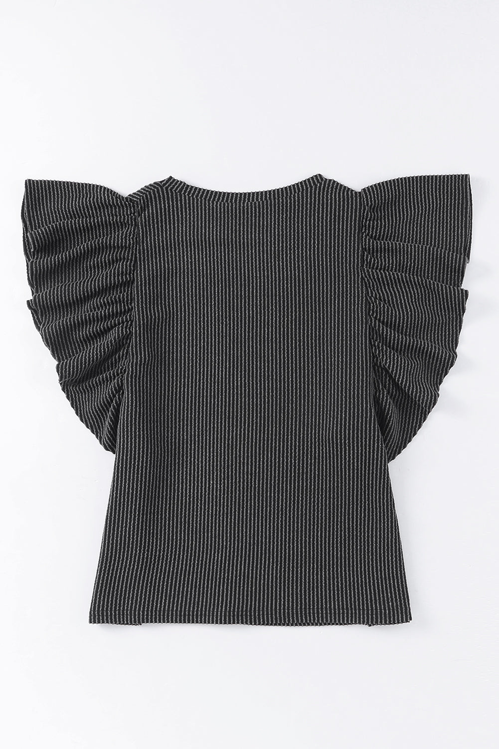 Black Textured Butterfly Sleeve Summer Top for Women
