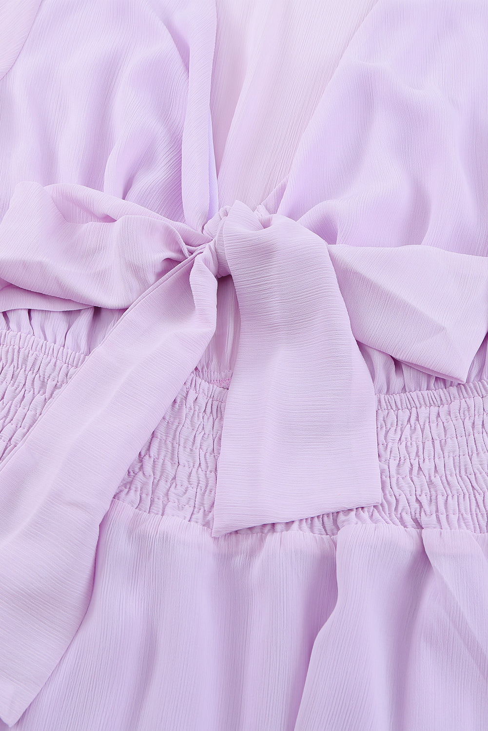 Pink Knotted Deep V Neck Shirred Waist Tiered Short Dress