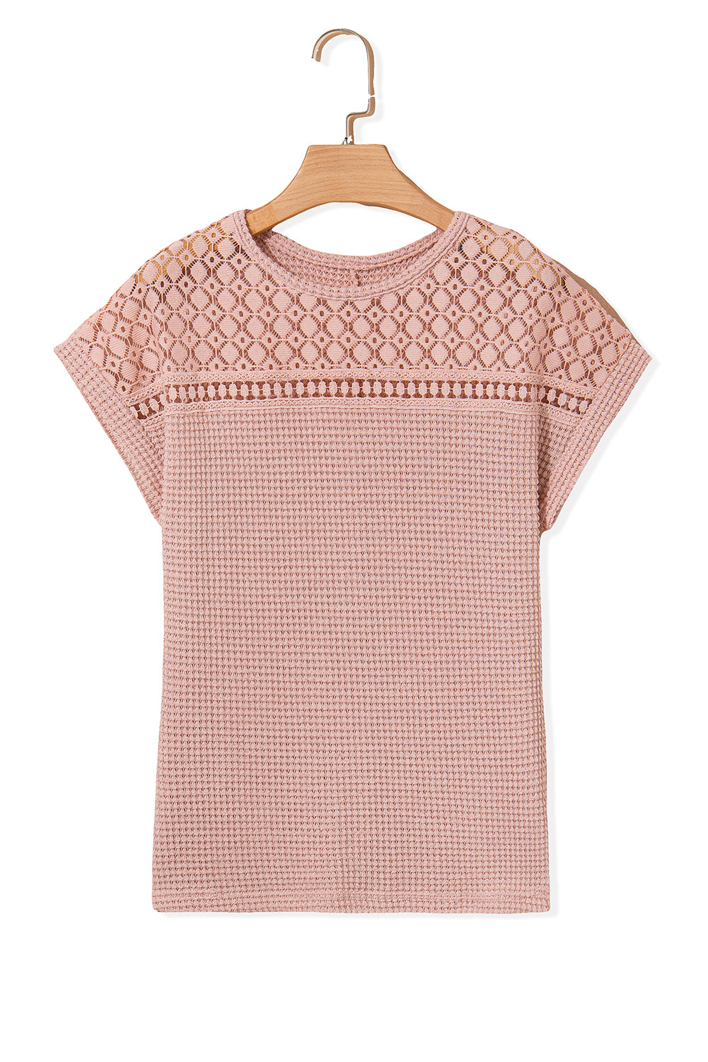 Mist Green Hollow Patchwork Waffle Knit Top - Kustom Kreations Goods