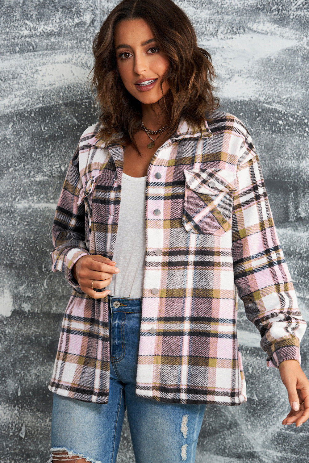 Multicolor Plaid Casual Button Up Flannel Jacket