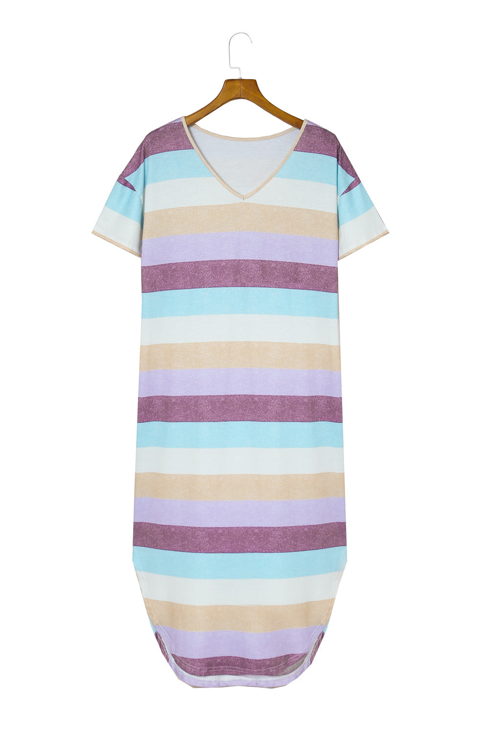 Multicolor Stripes Print Casual T Shirt Summer Dress
