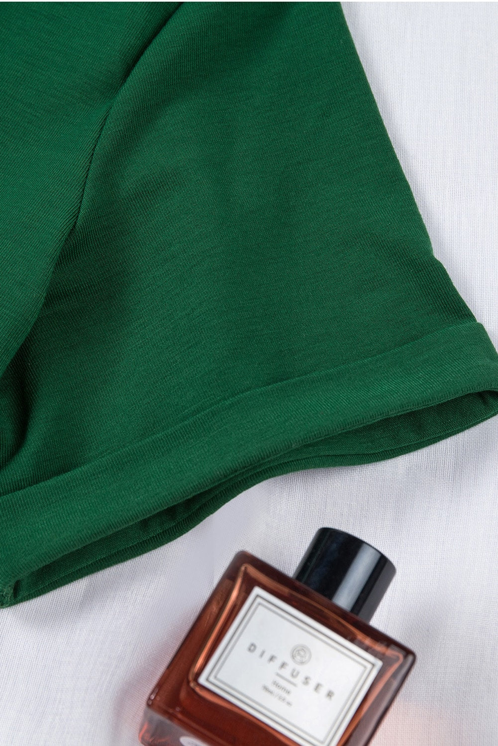 Green Plain Solid Color Crew Neck Tee