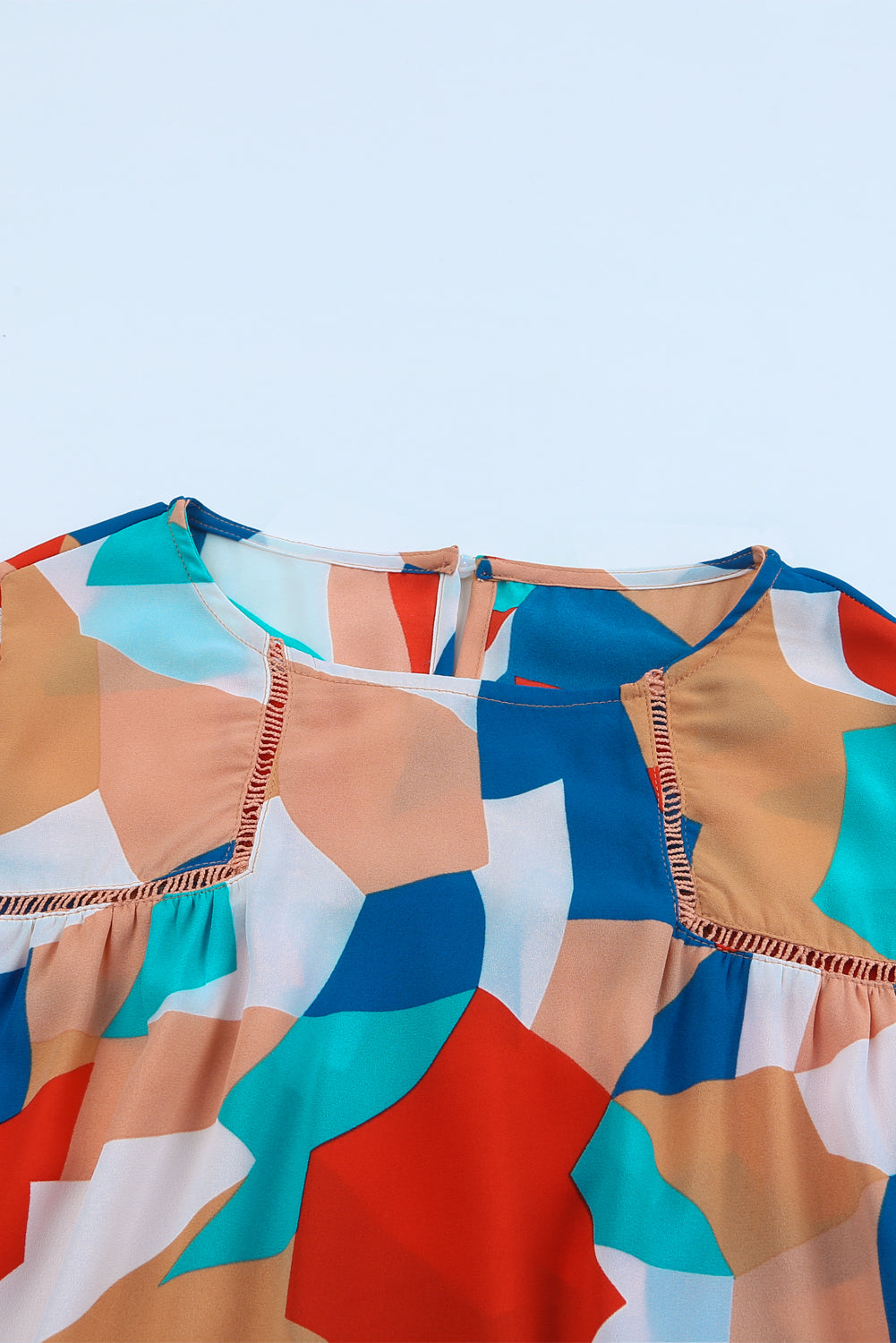 Multicolor Colorblock Casual Ruffle Puff Sleeve Blouse