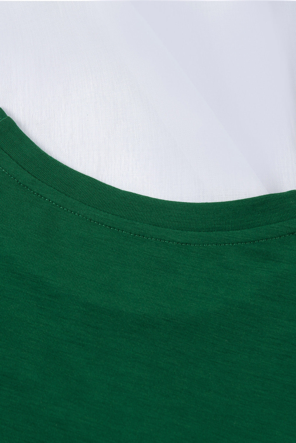 Green Plain Solid Color Crew Neck Tee