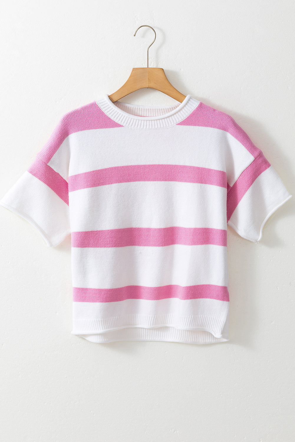 Pink Stripe Drop Sleeve Lightweight Knitted Top