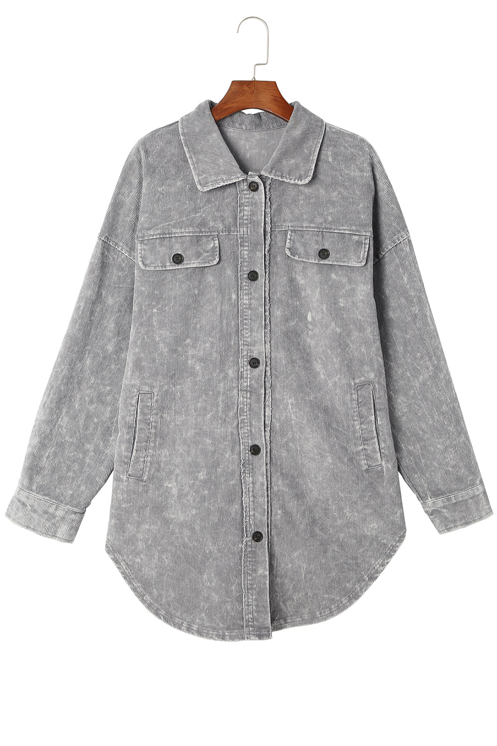 Gray Vintage Distressed Mineral Wash Oversized Shacket