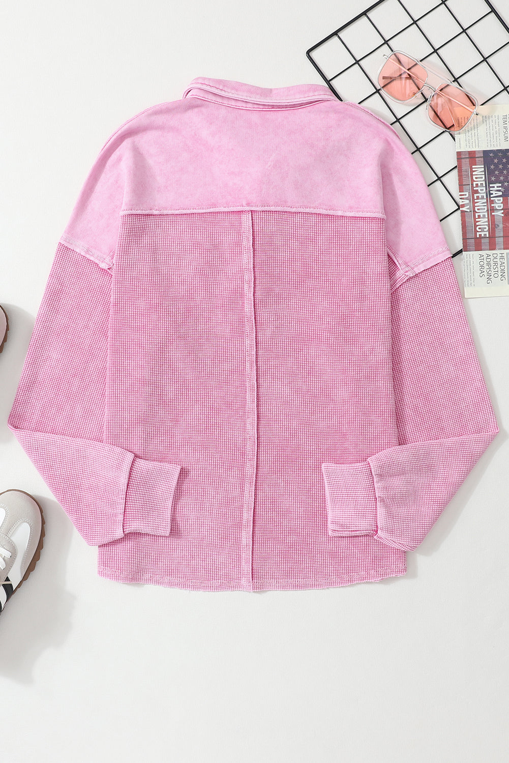 Laurel Green Waffle Exposed Seam Washed Henley Sweatshirt