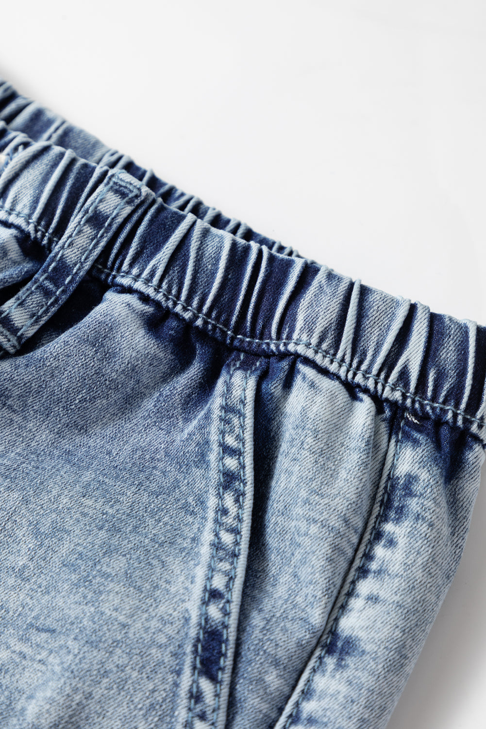 Ashleigh Blue Acid Wash Exposed Seam Drawstring High Waist Jeans - Kustom Kreations Goods