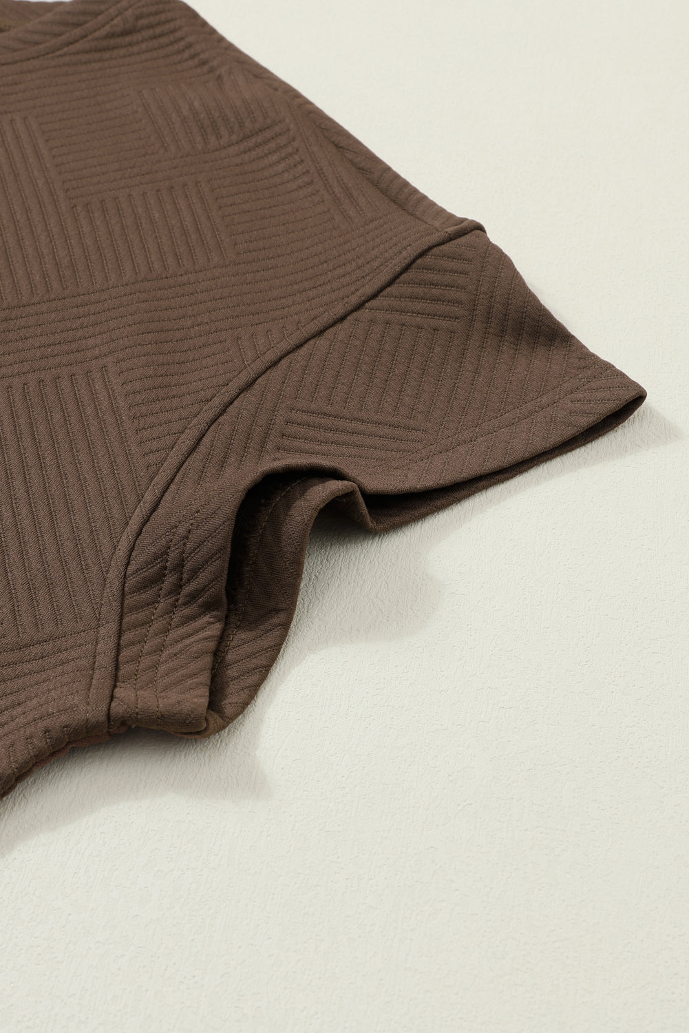 Brown Textured Loose Fit T Shirt and Drawstring Pants Set