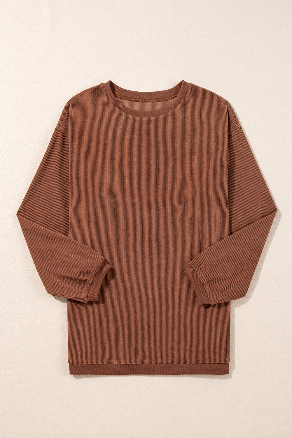 Orange Plain Drop Sleeve Rib-Knit Oversized Sweatshirt