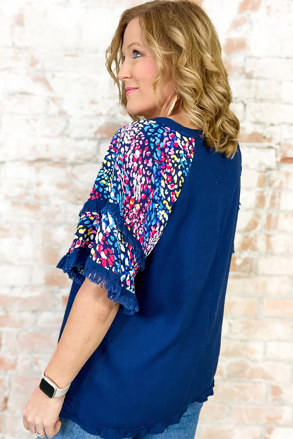 Multicolour Leopard V Neck Fringe Blouse