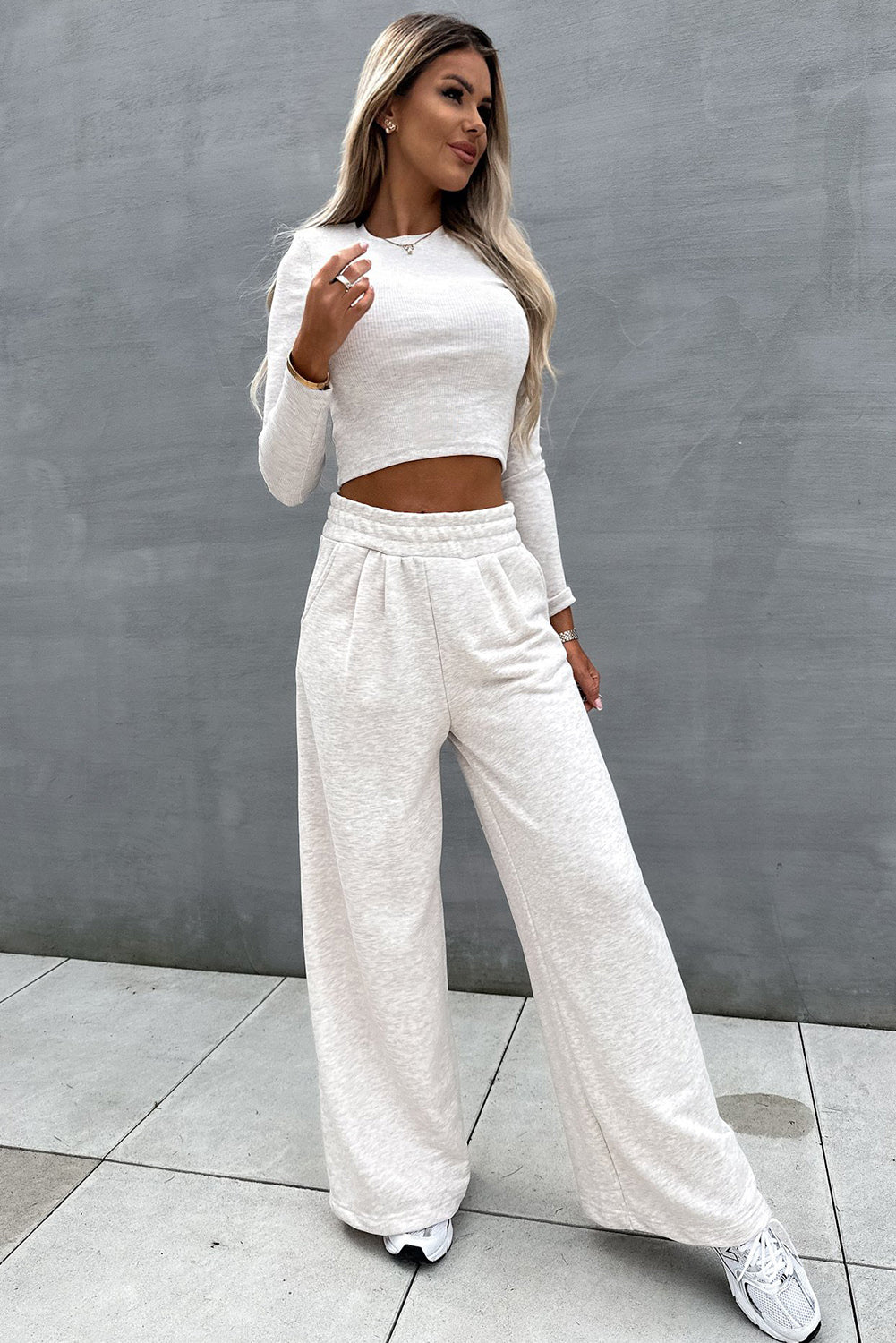 Black Long Sleeve Crop Top And Wide Leg Pants Set - Kustom Kreations Goods