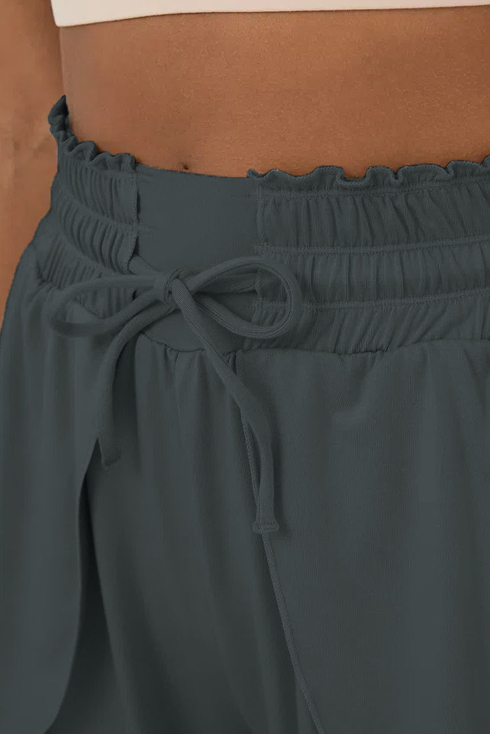 Black Frill High Waist Petal Wrap Swim Shorts