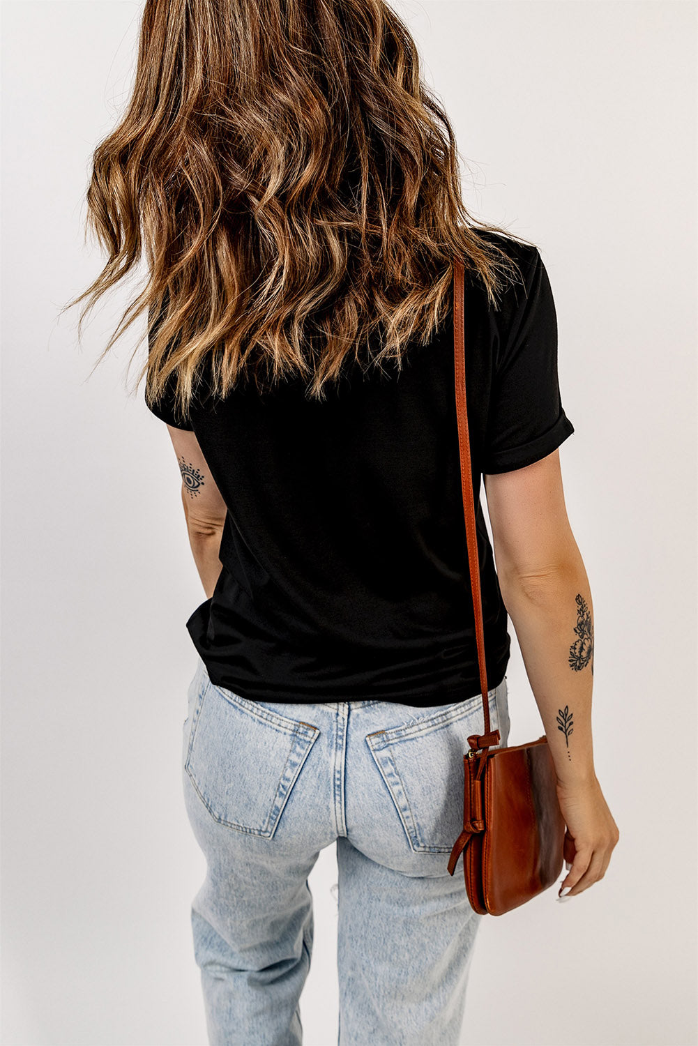 Green Plain Solid Color Crew Neck Tee