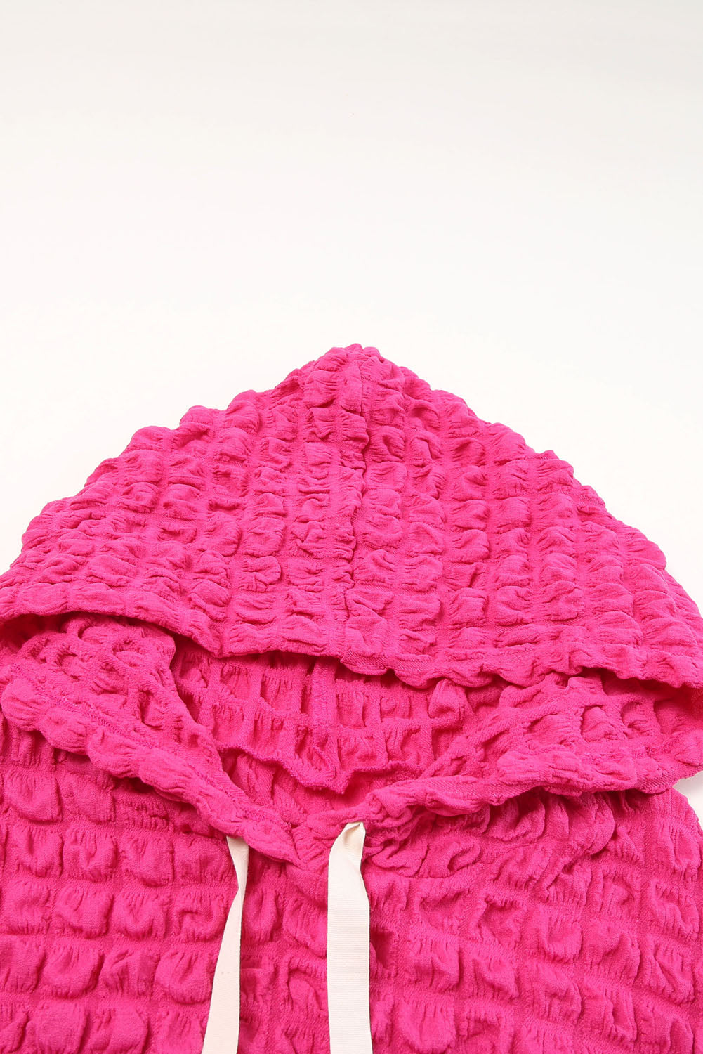 Green Waffle Textured Drawstring Pullover Hoodie