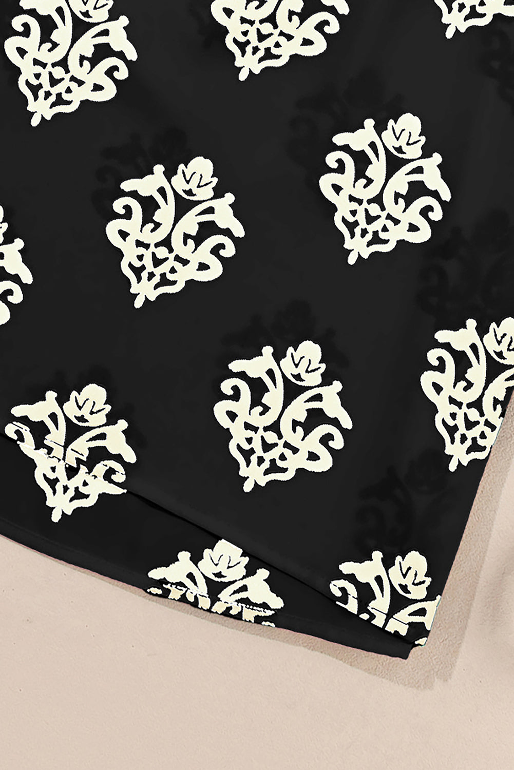 Green Damask Floral Print Contrast V Neck 3/4 Sleeve Blouse - Kustom Kreations Goods