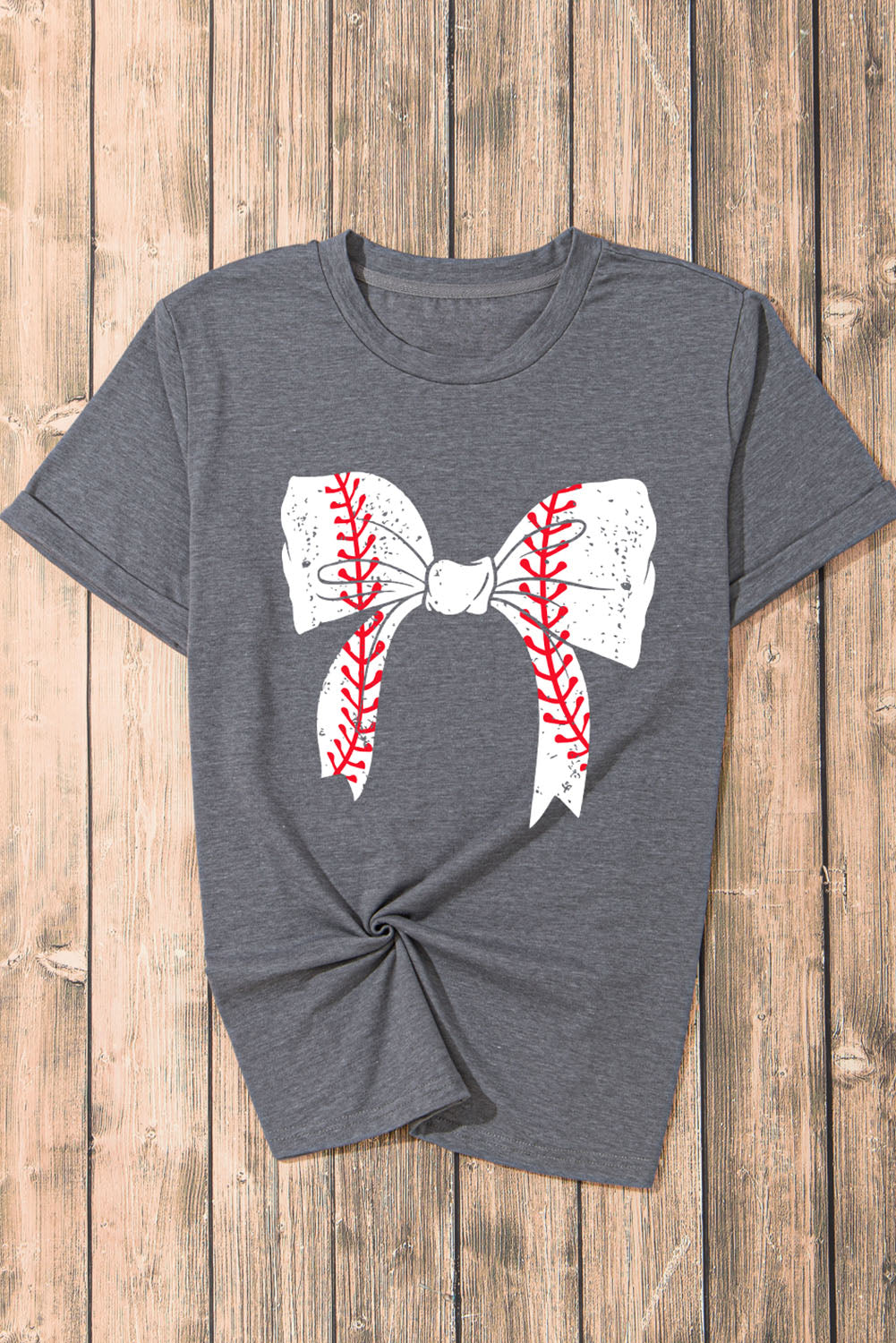 Black Baseball Bowknot Graphic Roll Up Sleeve Tee - Kustom Kreations Goods