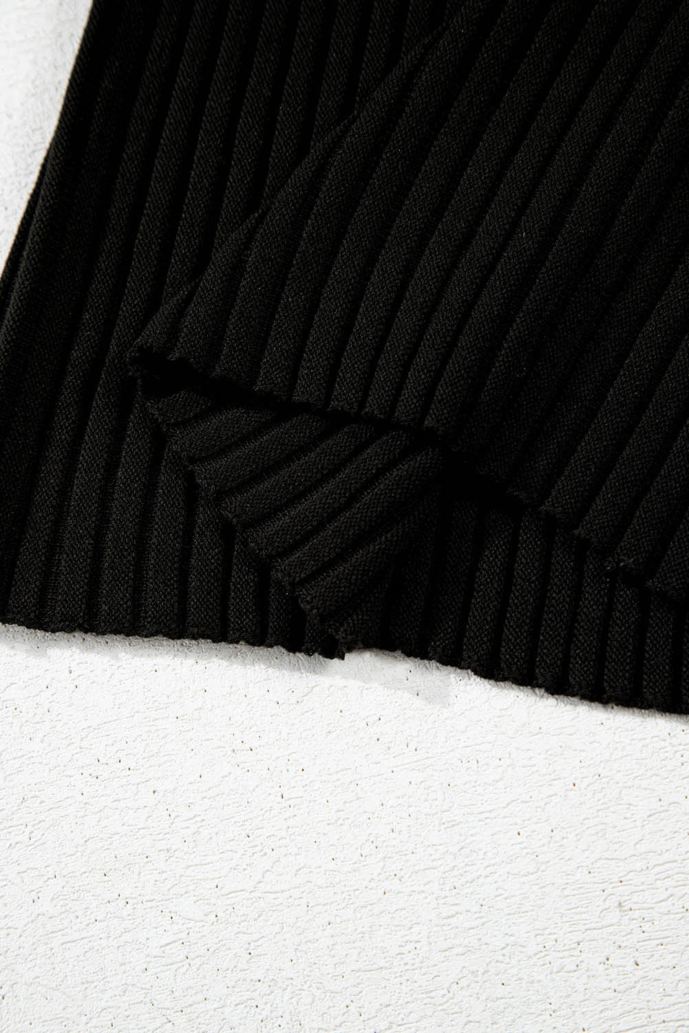 Black Ribbed Texture Striped Mesh Knitted Top