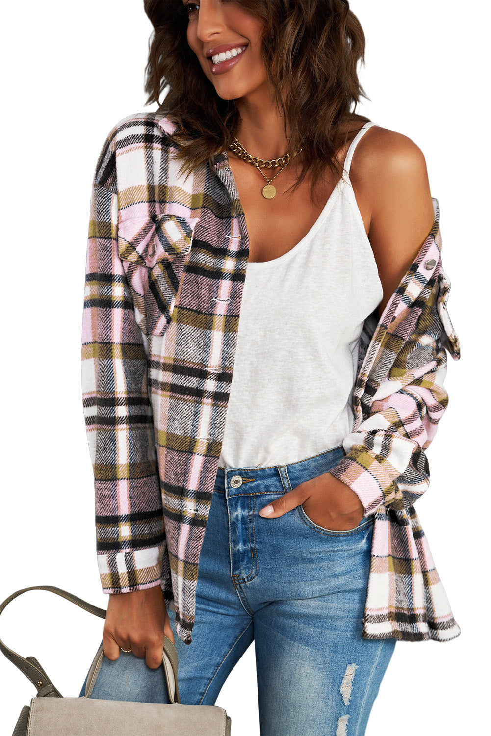 Multicolor Plaid Casual Button Up Flannel Jacket