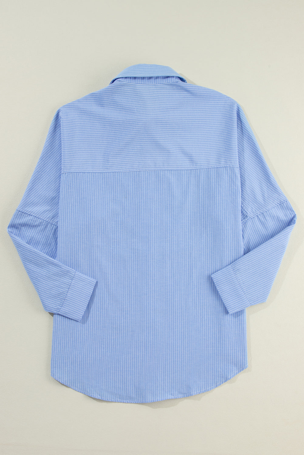 Sky Blue Stripe Roll Tab Sleeve Pocketed Tunic Shirt Shacket