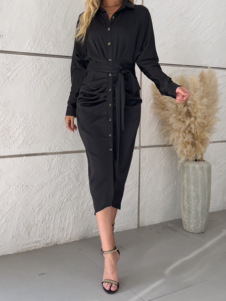 Stylish Pleated Shirt Dress H732AZTZLN