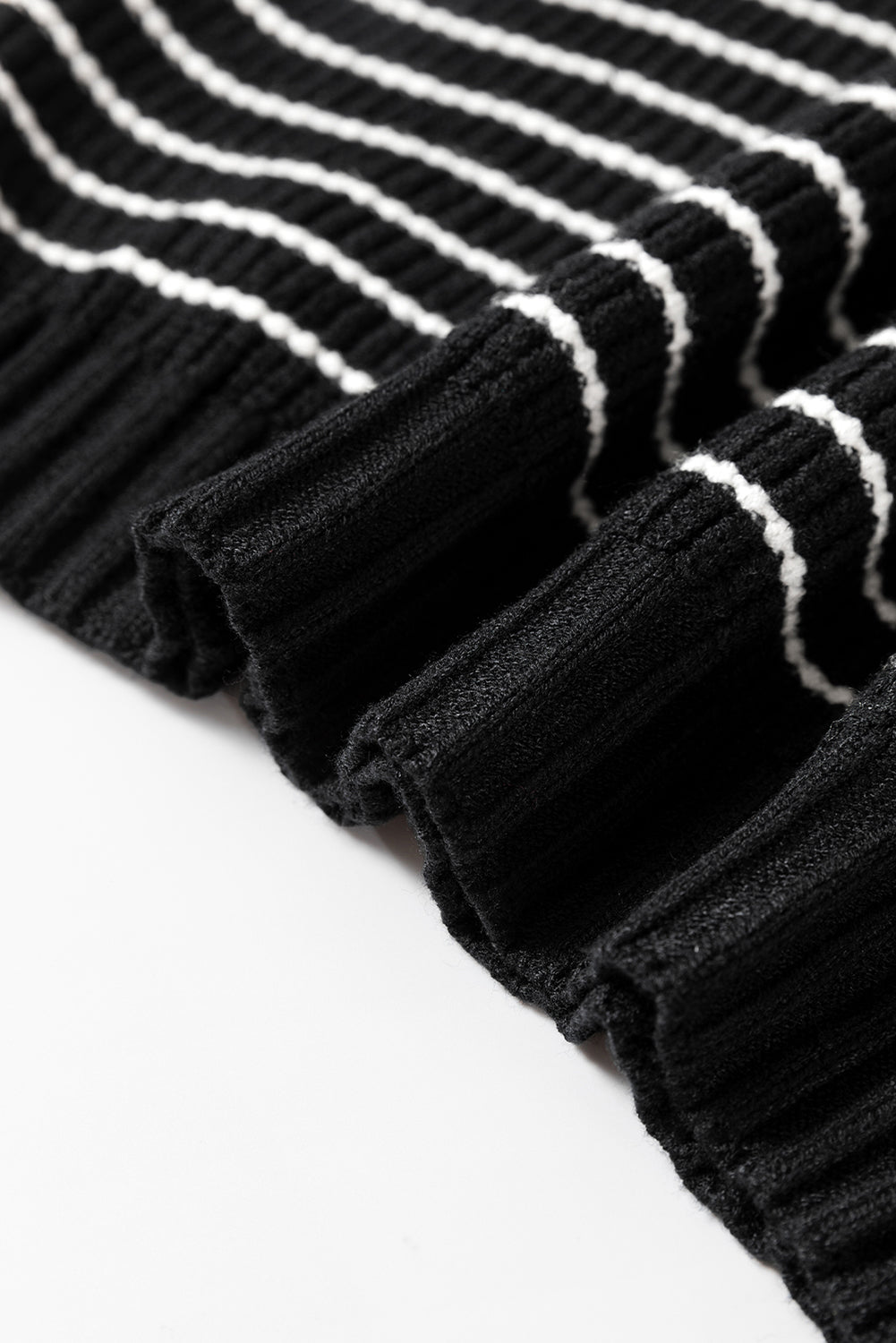 Black Stripe Turn-down Collar Sleeveless Knitted Top
