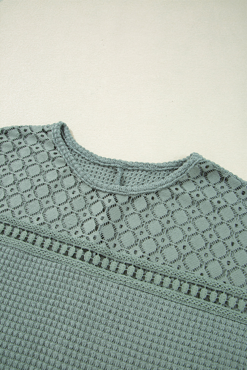 Mist Green Hollow Patchwork Waffle Knit Top - Kustom Kreations Goods